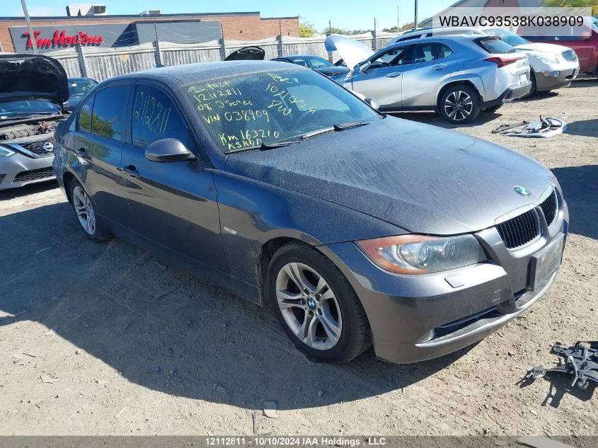 2008 BMW 3 Series VIN: WBAVC93538K038909 Lot: 12112811