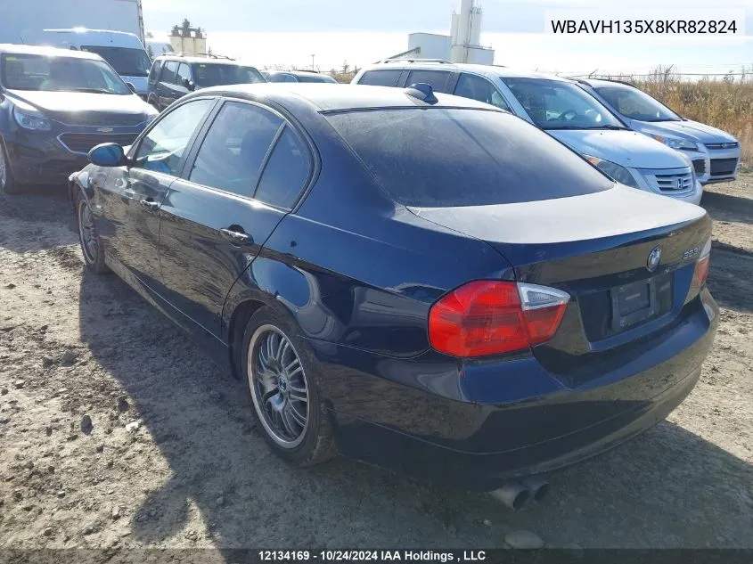 2008 BMW 3 Series VIN: WBAVH135X8KR82824 Lot: 12134169