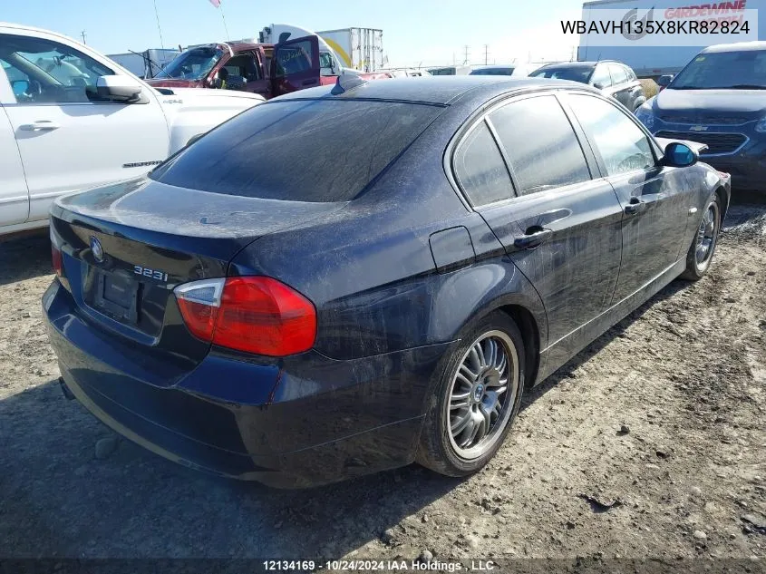 2008 BMW 3 Series VIN: WBAVH135X8KR82824 Lot: 12134169