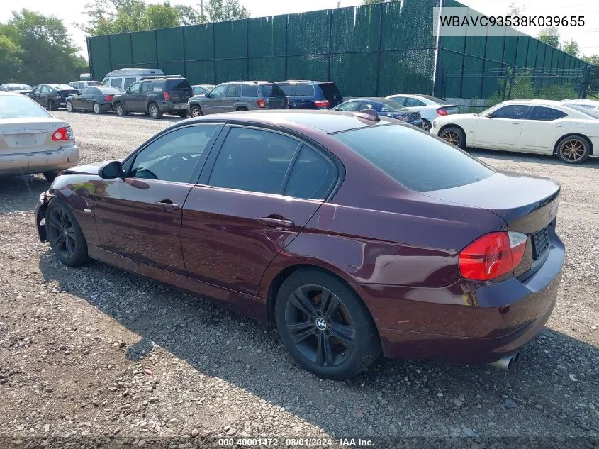 2008 BMW 328Xi VIN: WBAVC93538K039655 Lot: 40001472