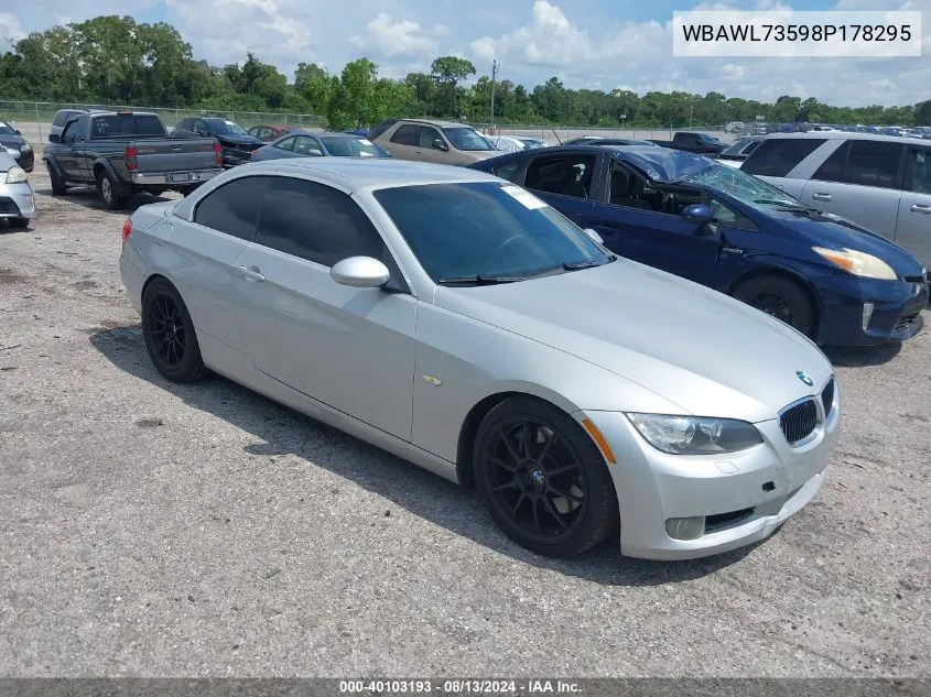 2008 BMW 335I VIN: WBAWL73598P178295 Lot: 40103193