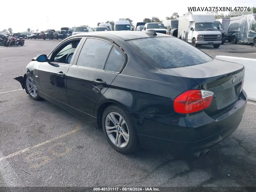 2008 BMW 328I VIN: WBAVA375X8NL47076 Lot: 40131117