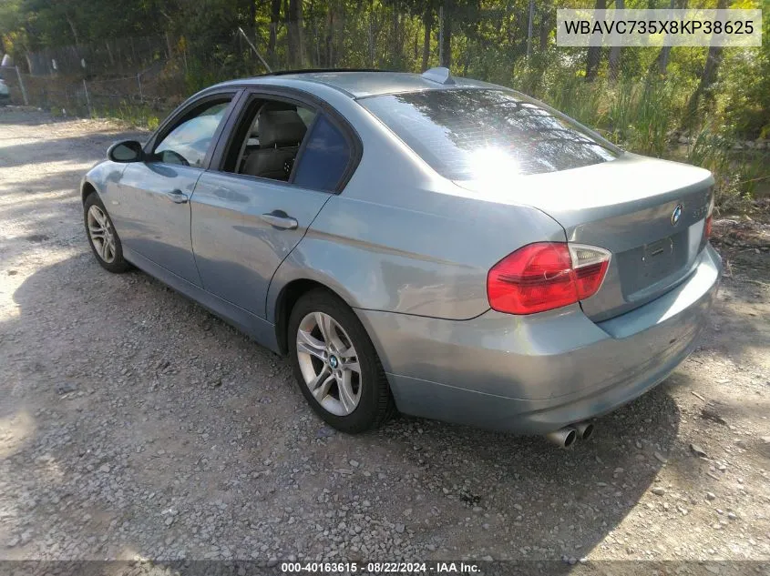 2008 BMW 328Xi VIN: WBAVC735X8KP38625 Lot: 40163615