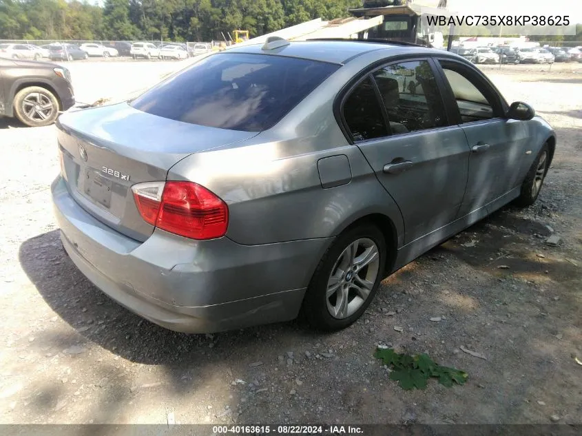 2008 BMW 328Xi VIN: WBAVC735X8KP38625 Lot: 40163615