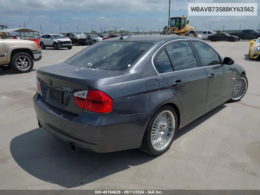 2008 BMW 335I VIN: WBAVB73588KY63562 Lot: 40194629