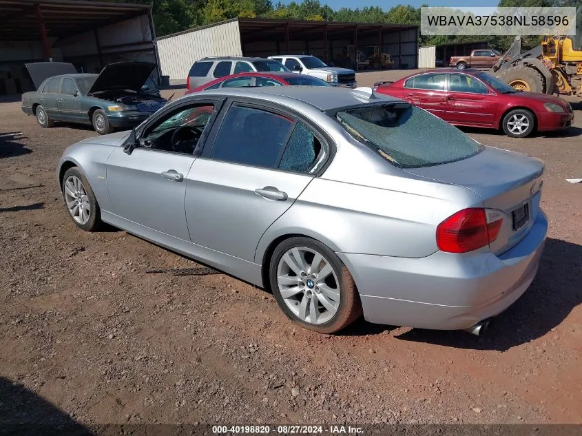 2008 BMW 328I VIN: WBAVA37538NL58596 Lot: 40198820