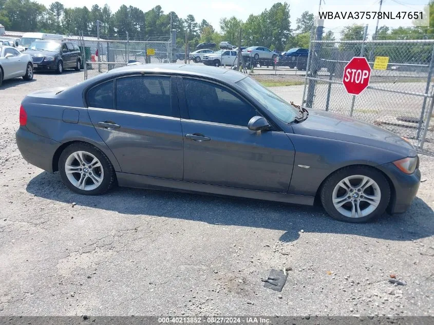 2008 BMW 328I VIN: WBAVA37578NL47651 Lot: 40213852