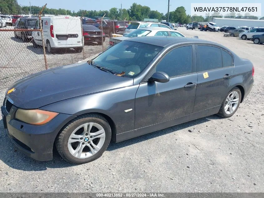 2008 BMW 328I VIN: WBAVA37578NL47651 Lot: 40213852