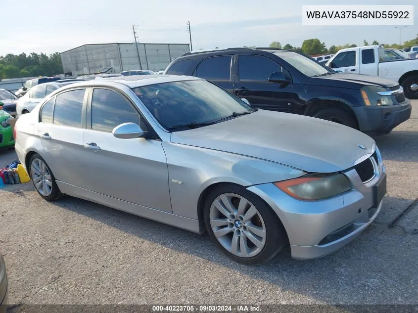 2008 BMW 328I VIN: WBAVA37548ND55922 Lot: 40223705