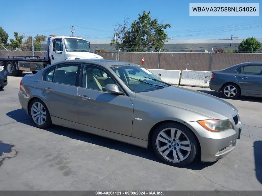 2008 BMW 328I VIN: WBAVA37588NL54026 Lot: 40261121