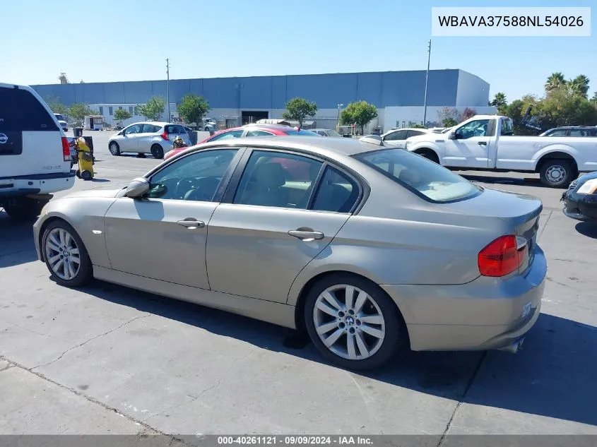 2008 BMW 328I VIN: WBAVA37588NL54026 Lot: 40261121