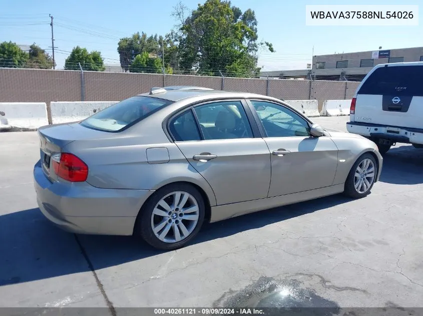 2008 BMW 328I VIN: WBAVA37588NL54026 Lot: 40261121