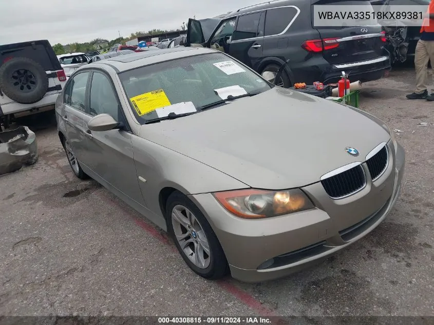 2008 BMW 328 I VIN: WBAVA33518KX89381 Lot: 40308815