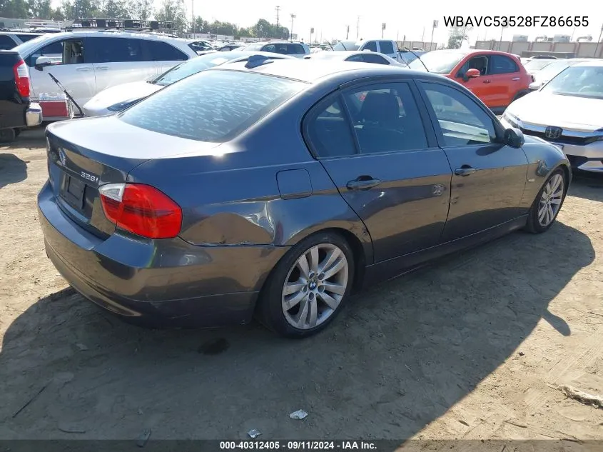 2008 BMW 328I VIN: WBAVC53528FZ86655 Lot: 40312405