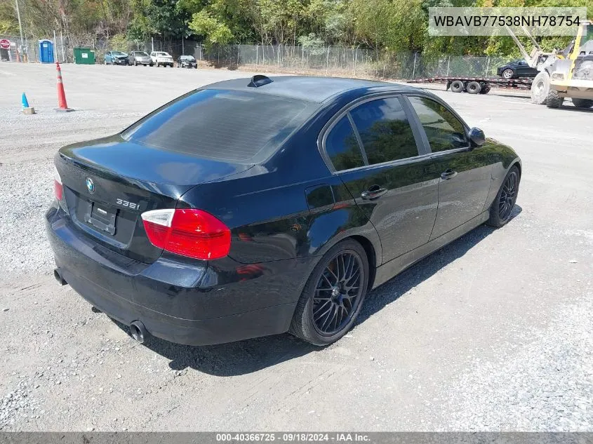 2008 BMW 335I VIN: WBAVB77538NH78754 Lot: 40366725