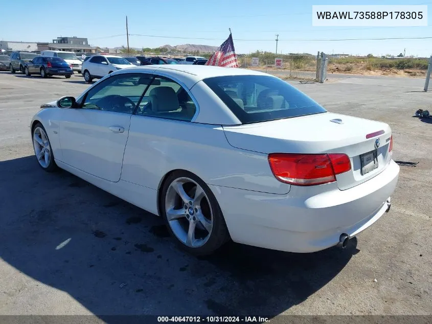 2008 BMW 335I VIN: WBAWL73588P178305 Lot: 40647012