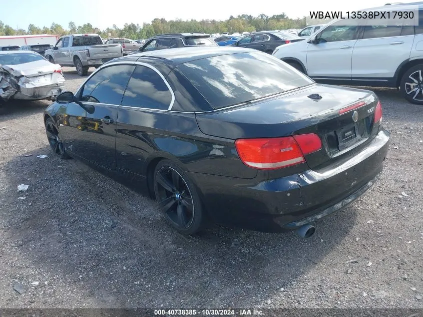 2008 BMW 328I VIN: WBAWL13538PX17930 Lot: 40738385