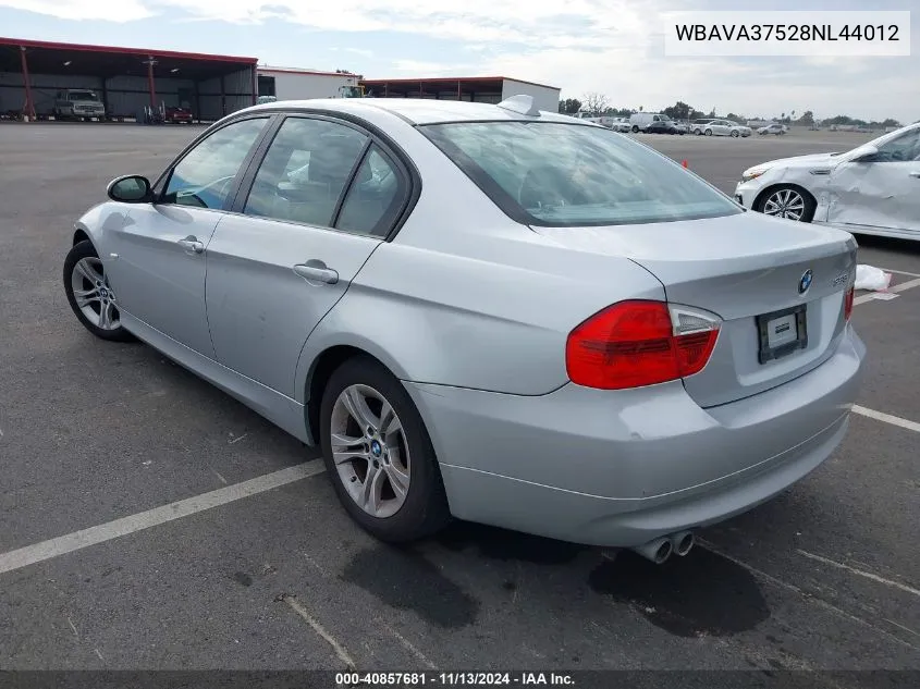 2008 BMW 328I VIN: WBAVA37528NL44012 Lot: 40857681