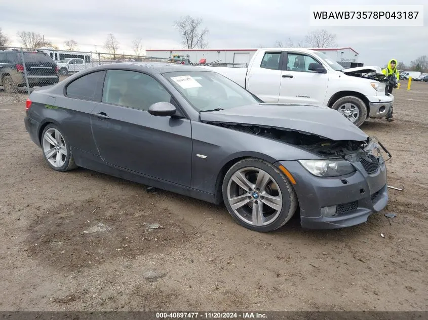 2008 BMW 335I VIN: WBAWB73578P043187 Lot: 40897477