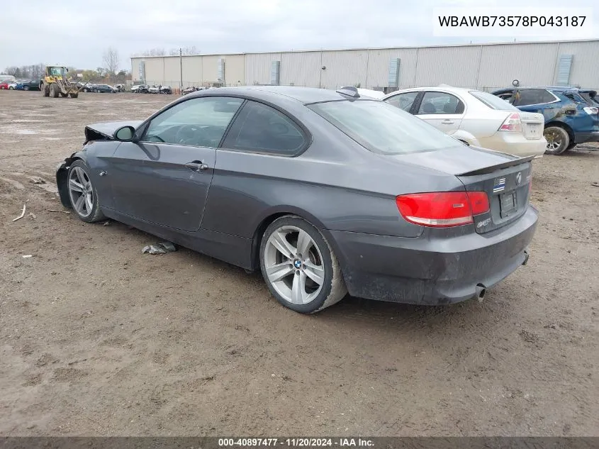 2008 BMW 335I VIN: WBAWB73578P043187 Lot: 40897477