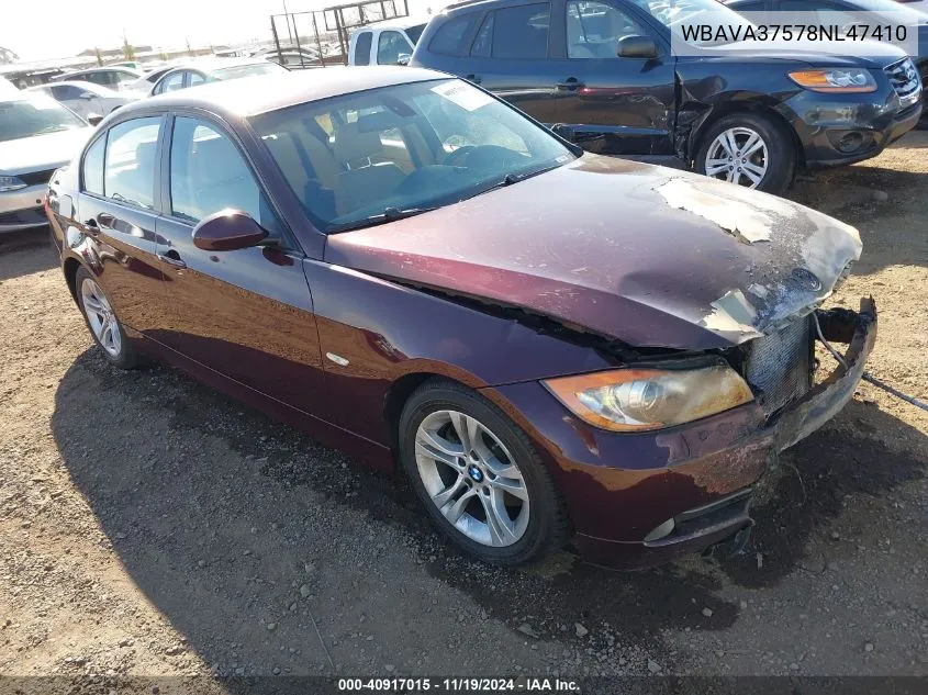 2008 BMW 328I VIN: WBAVA37578NL47410 Lot: 40917015