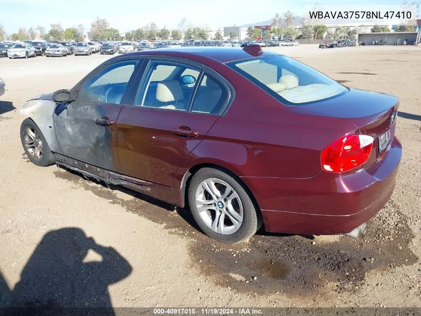 2008 BMW 328I VIN: WBAVA37578NL47410 Lot: 40917015