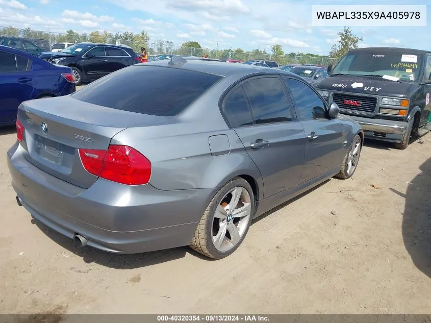 2009 BMW 335 Xi VIN: WBAPL335X9A405978 Lot: 40320354