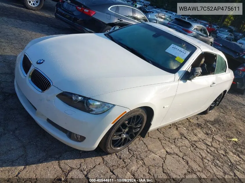 2010 BMW 335I VIN: WBAWL7C52AP475611 Lot: 40544611