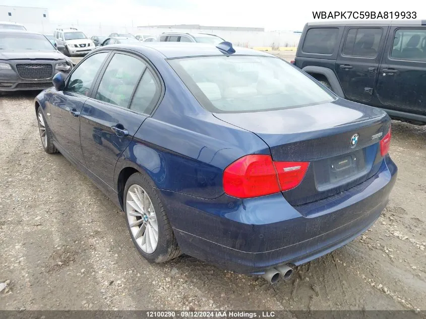 2011 BMW 3 Series VIN: WBAPK7C59BA819933 Lot: 12100290