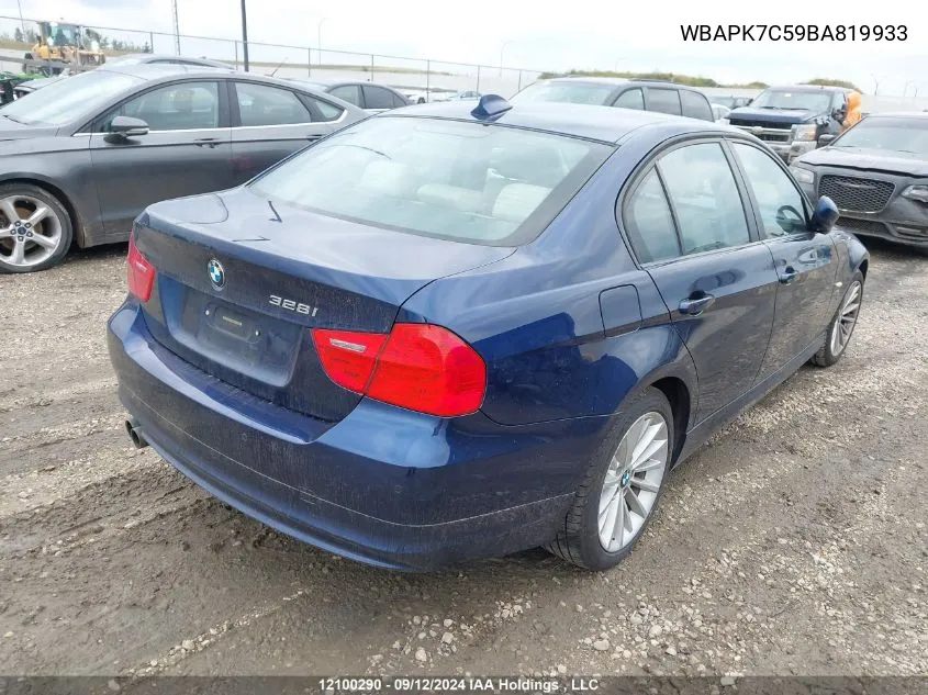 2011 BMW 3 Series VIN: WBAPK7C59BA819933 Lot: 12100290