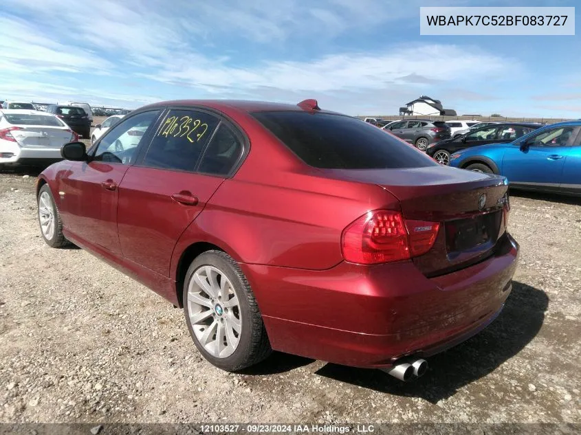 2011 BMW 3 Series 328I xDrive VIN: WBAPK7C52BF083727 Lot: 12103527