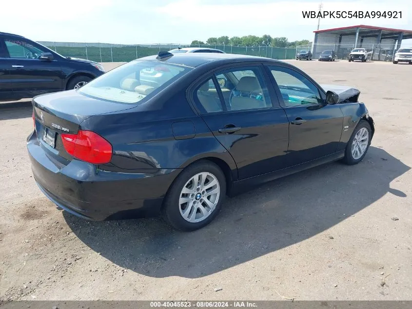 2011 BMW 328I xDrive VIN: WBAPK5C54BA994921 Lot: 40045523