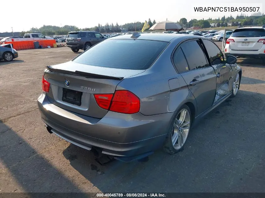 2011 BMW 335D VIN: WBAPN7C51BA950507 Lot: 40045789