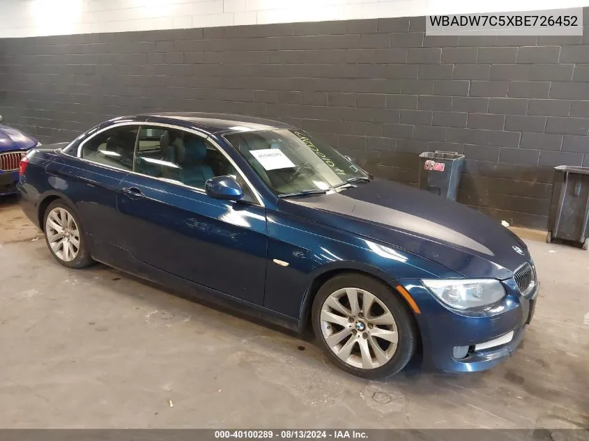 2011 BMW 328I VIN: WBADW7C5XBE726452 Lot: 40100289