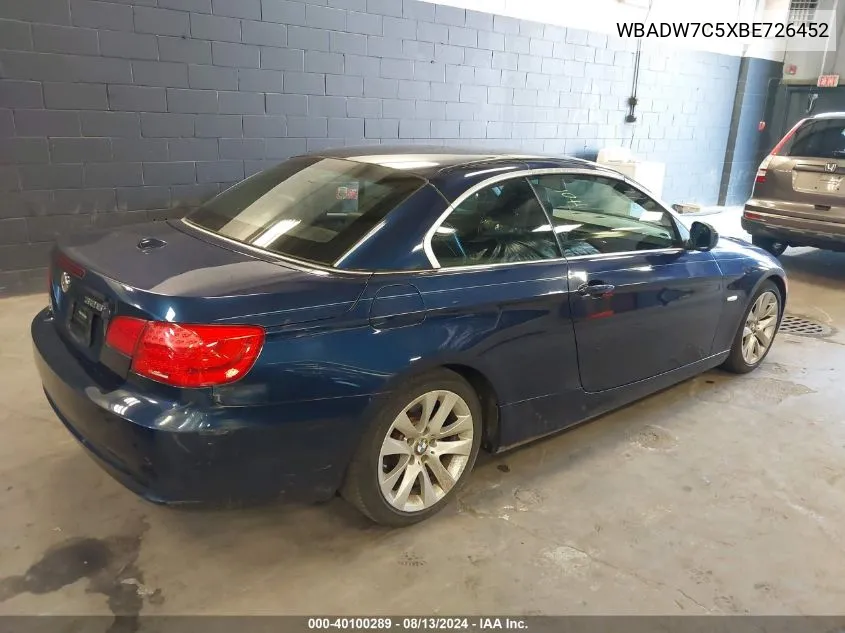 2011 BMW 328I VIN: WBADW7C5XBE726452 Lot: 40100289