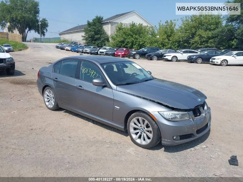 2011 BMW 328I xDrive VIN: WBAPK5G53BNN51646 Lot: 40139227