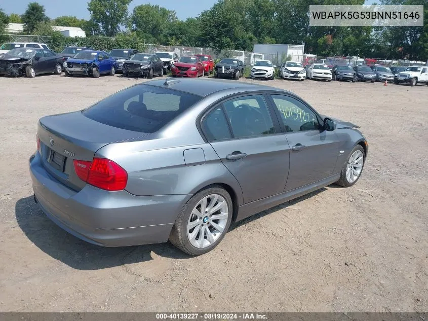 2011 BMW 328I xDrive VIN: WBAPK5G53BNN51646 Lot: 40139227