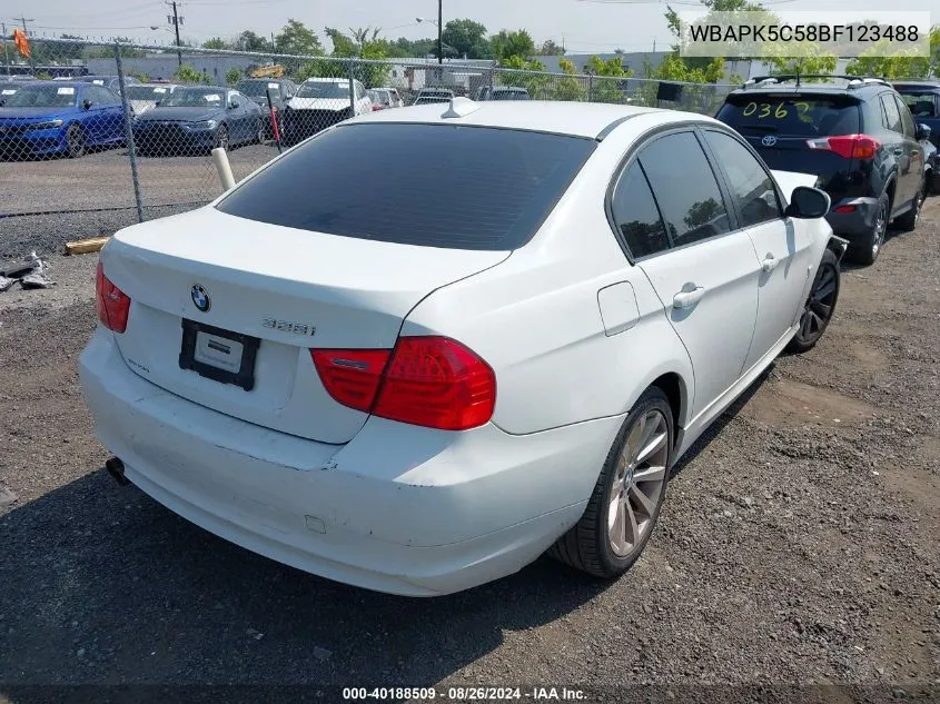 2011 BMW 328I xDrive VIN: WBAPK5C58BF123488 Lot: 40188509