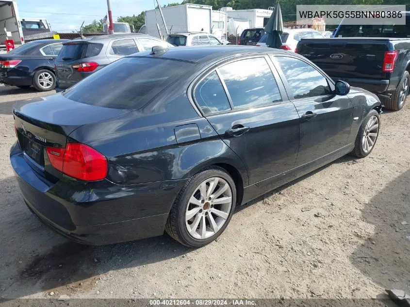 2011 BMW 328I xDrive VIN: WBAPK5G55BNN80386 Lot: 40212604