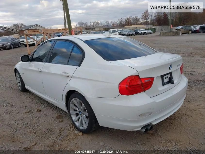 2011 BMW 328I xDrive VIN: WBAPK5C53BA658578 Lot: 40745937