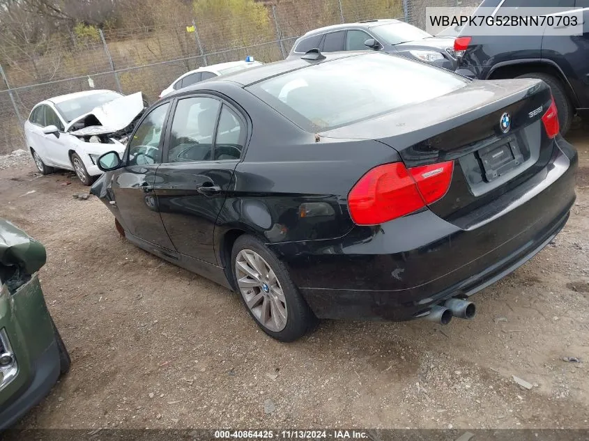 2011 BMW 328I xDrive VIN: WBAPK7G52BNN70703 Lot: 40864425