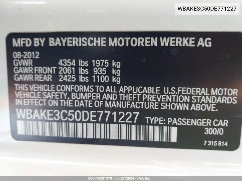 WBAKE3C50DE771227 2013 BMW 328I