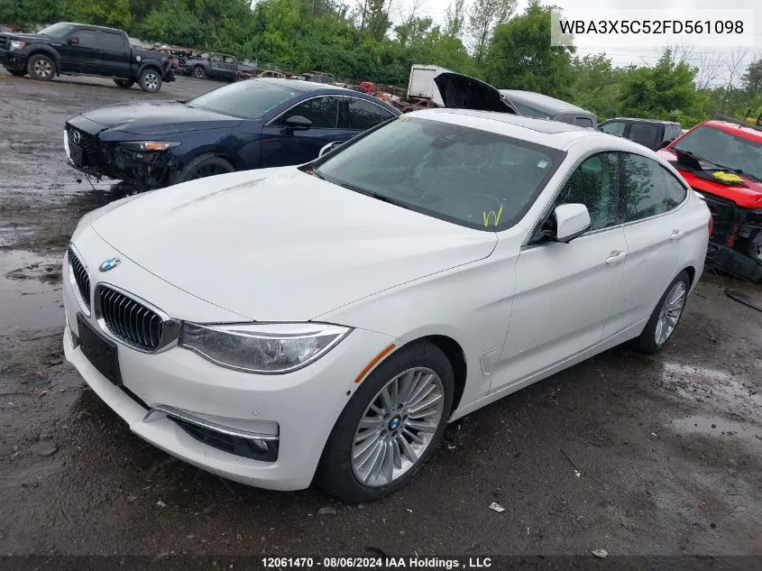 2015 BMW 3 Series Gran Turismo VIN: WBA3X5C52FD561098 Lot: 12061470