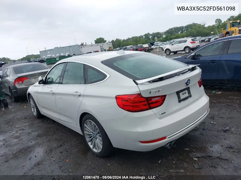 2015 BMW 3 Series Gran Turismo VIN: WBA3X5C52FD561098 Lot: 12061470