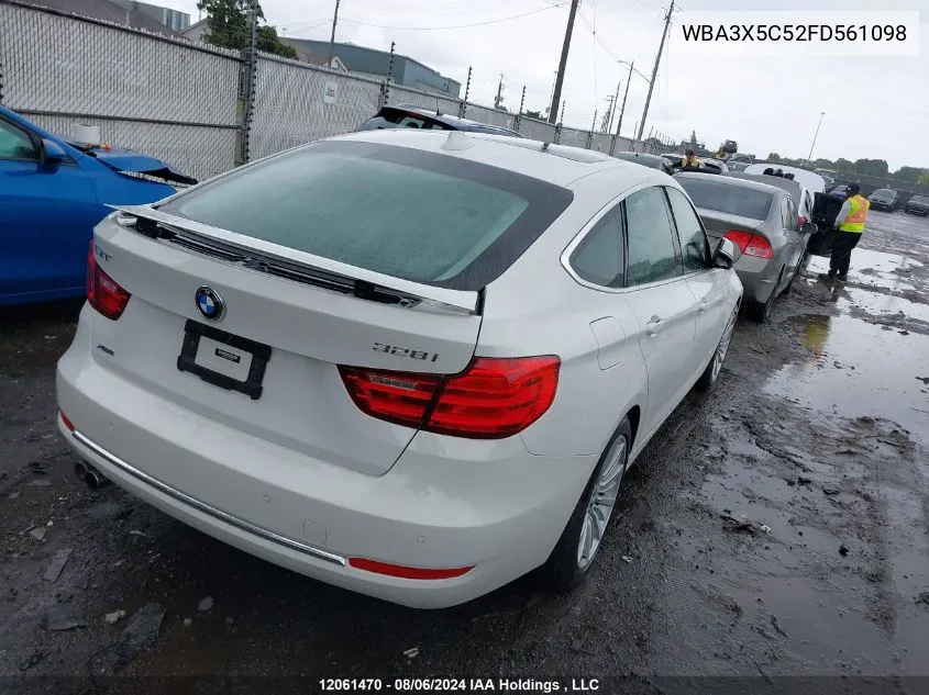 2015 BMW 3 Series Gran Turismo VIN: WBA3X5C52FD561098 Lot: 12061470