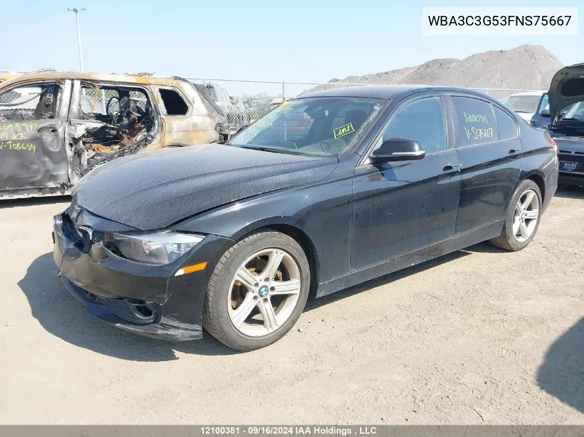 2015 BMW 3 Series VIN: WBA3C3G53FNS75667 Lot: 12100381