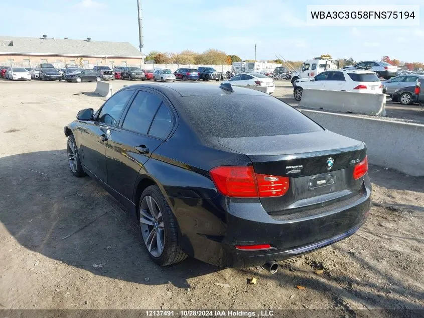 2015 BMW 3 Series VIN: WBA3C3G58FNS75194 Lot: 12137491