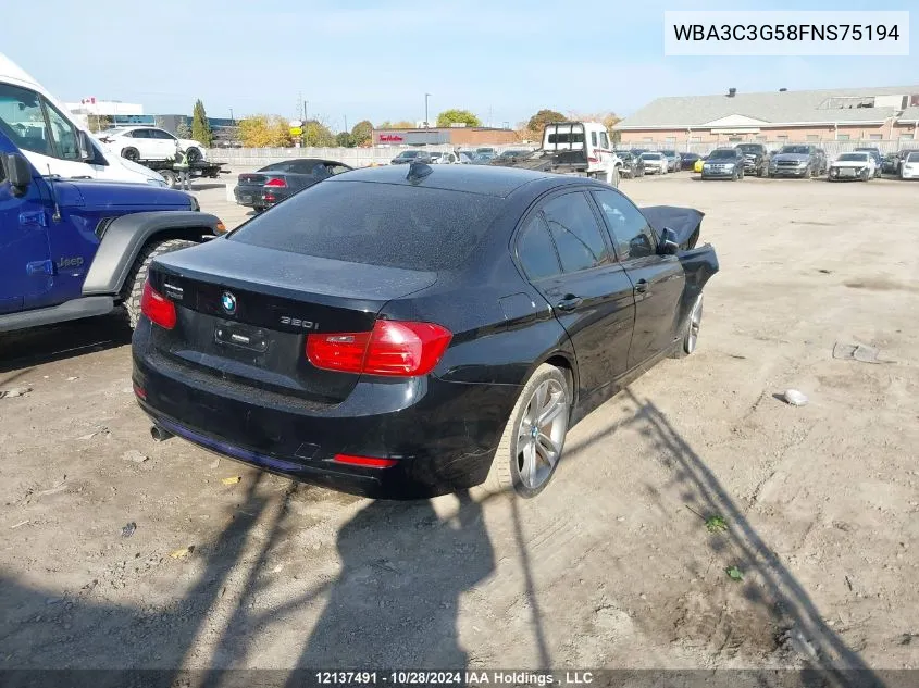 2015 BMW 3 Series VIN: WBA3C3G58FNS75194 Lot: 12137491