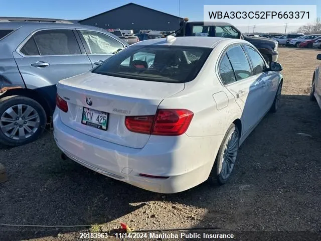 2015 BMW 3 Series VIN: WBA3C3C52FP663371 Lot: 20183963