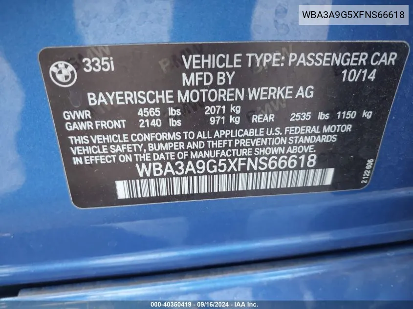 WBA3A9G5XFNS66618 2015 BMW 335I